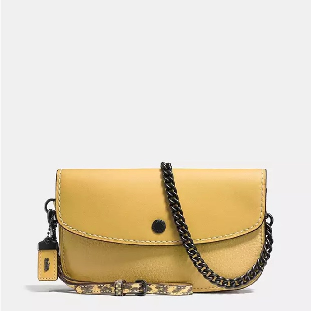 Coach Mustard Yellow Leather Crossbody Bag with Snakeskin handle - Picture 2 of 5